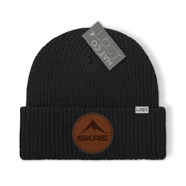 Leather Cirlce Patch Beanie Black