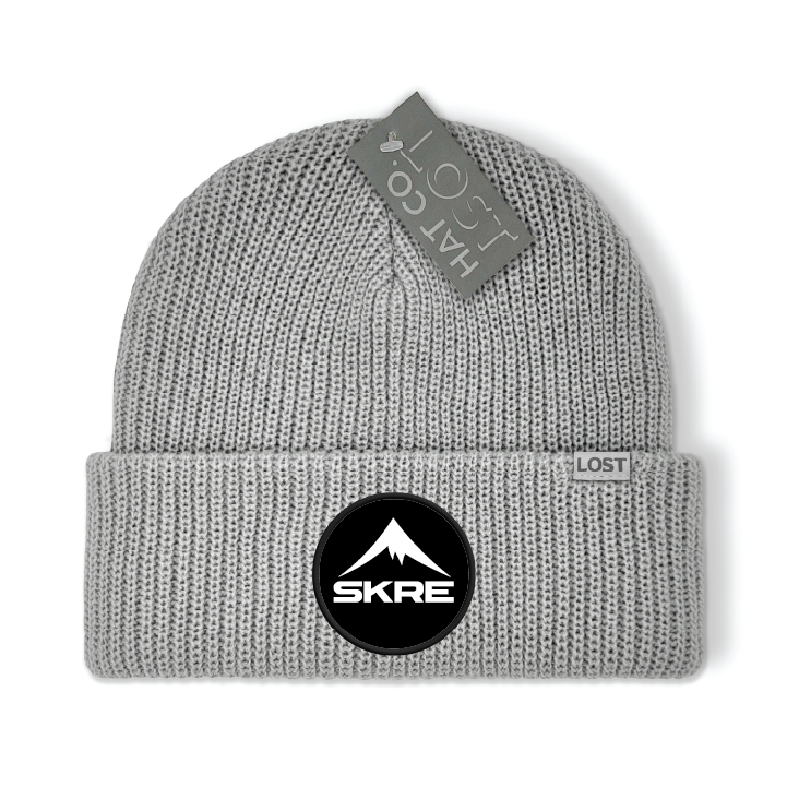 Circle leather patch beanie grey