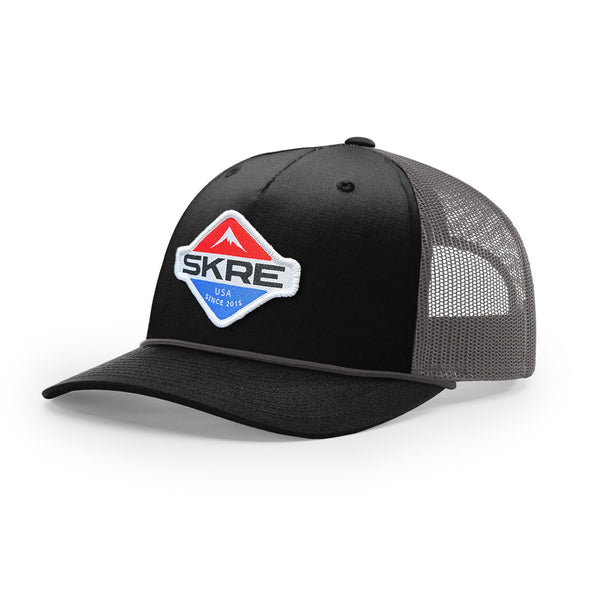 Skre Patriotic Patch Trucker Hat with Rope