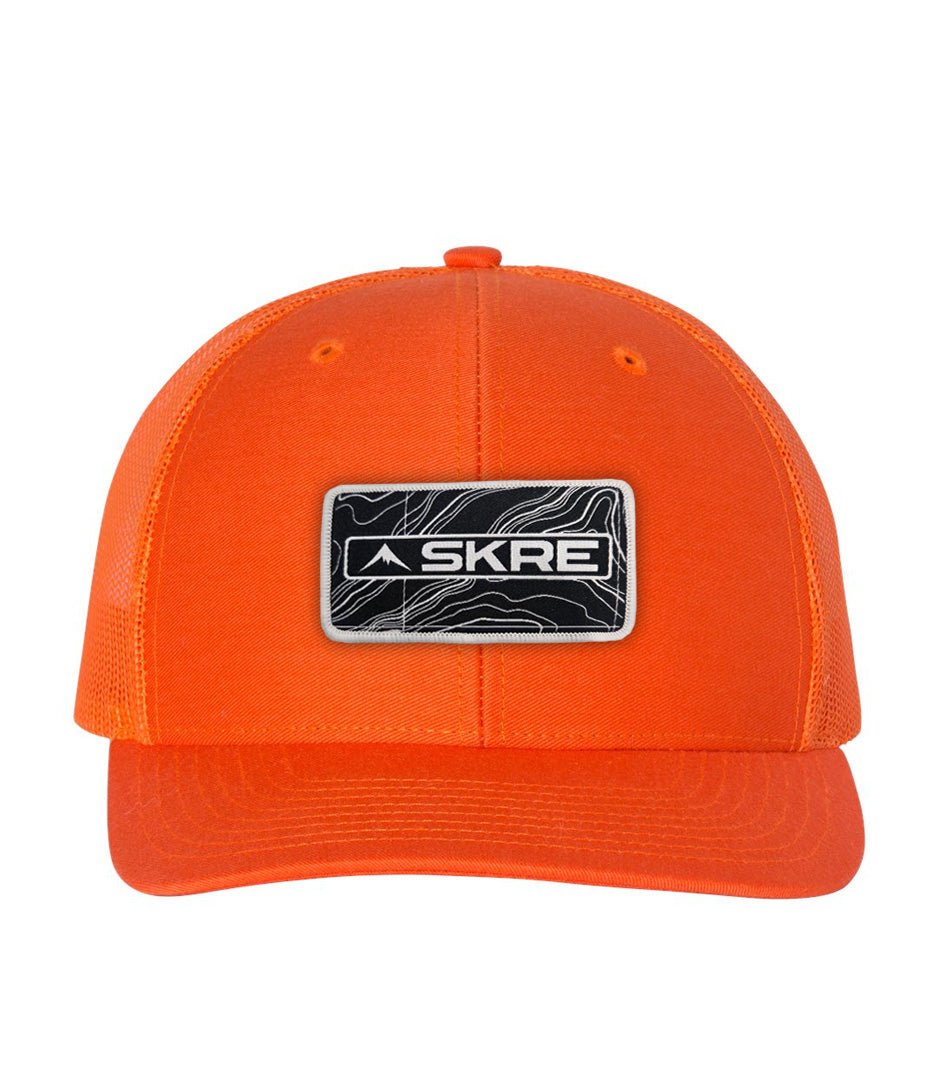 Trucker Black Topo Patch Hat - Blaze Orange | Skre Gear