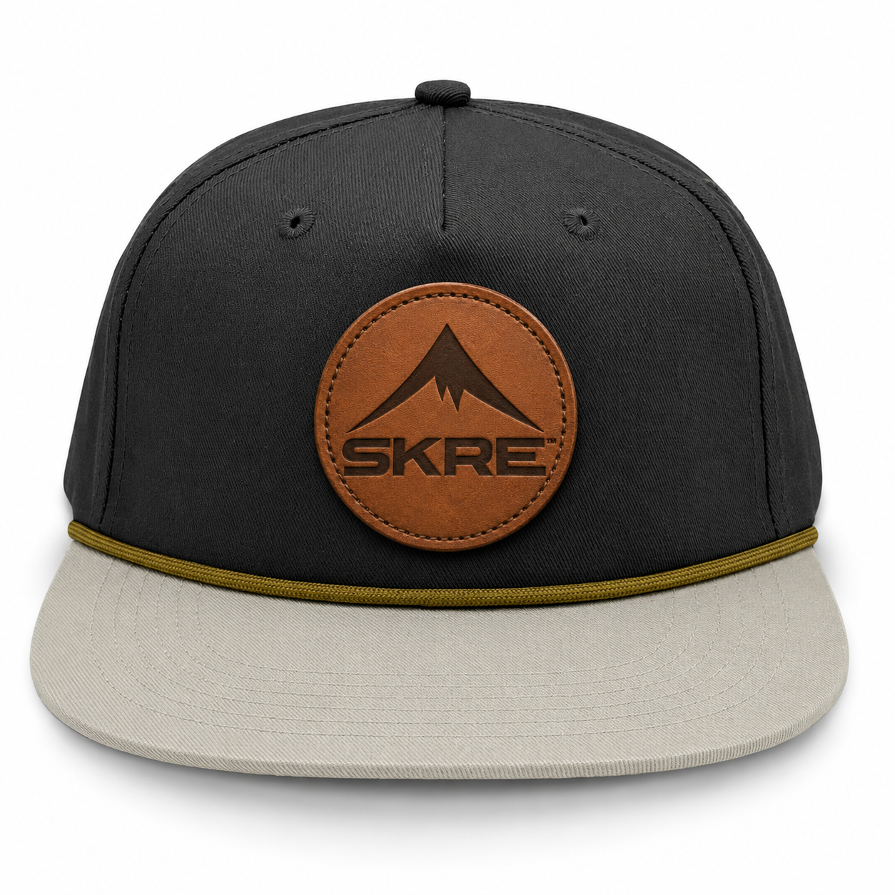 Leather Circle patch rope hat Black/Grey