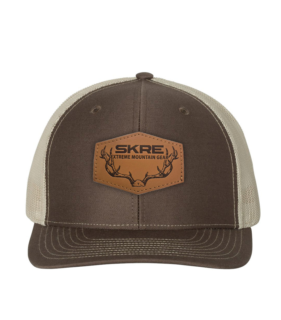 Trucker Leather Deer Patch Hat - Brown | Skre Gear