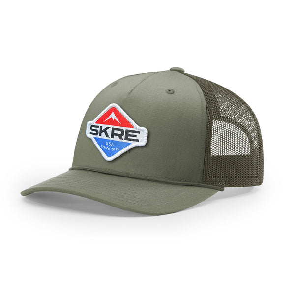 Skre Patriotic Patch Trucker Hat with Rope